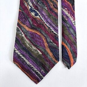 VTG 90s Coogi Tie Colorful Purple Orange Abstract Wavy Textured 100% Silk Biggie